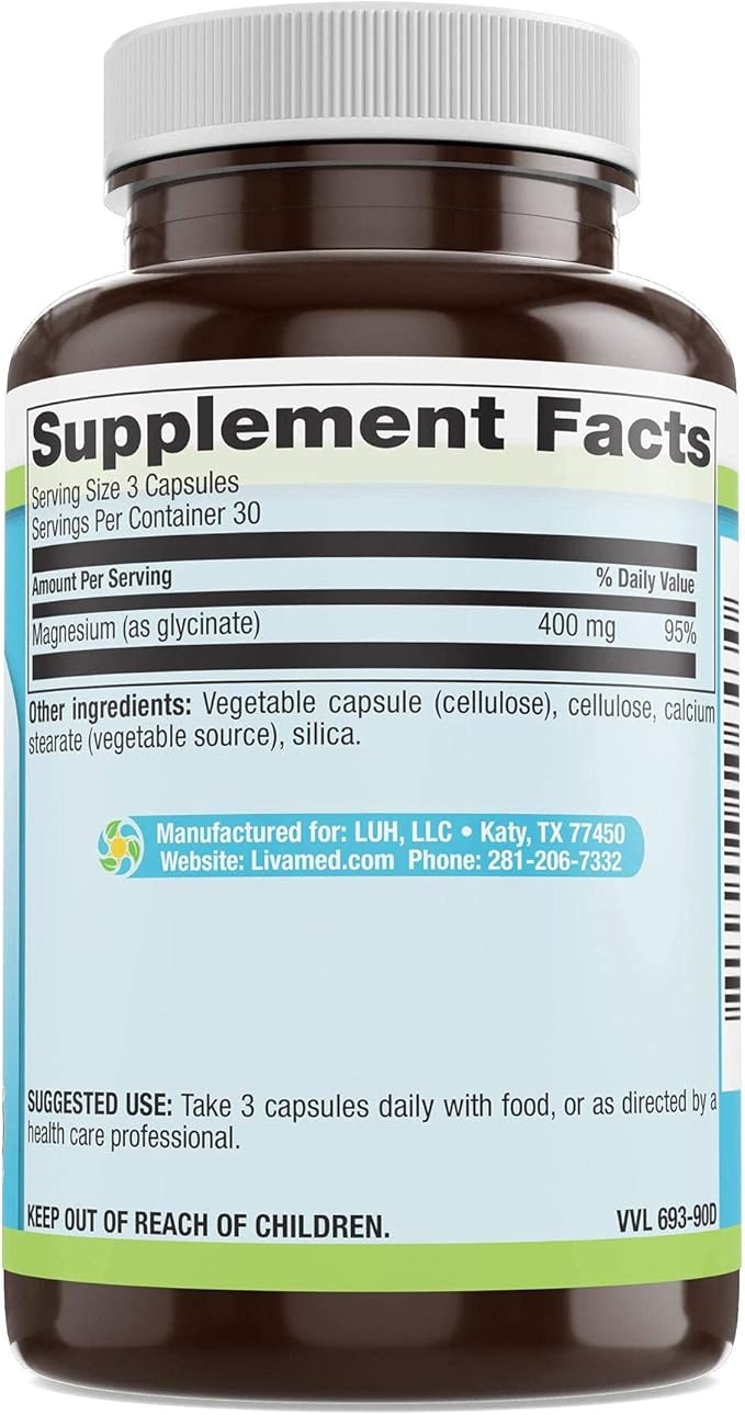 Livamed - Magnesium Glycinate 400 mg Veg Caps 90 Count