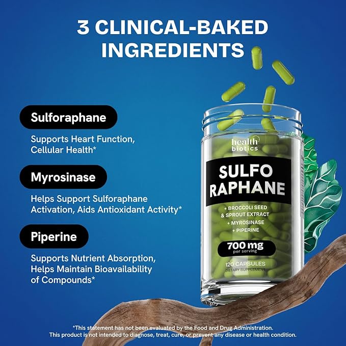 Sulforaphane Supplement Organic Broccoli Sprouts | Stabilized Sulforaphane from Broccoli Florets &amp Seeds | Organic Sulfur Supplements 240 Pills | 2 Packs