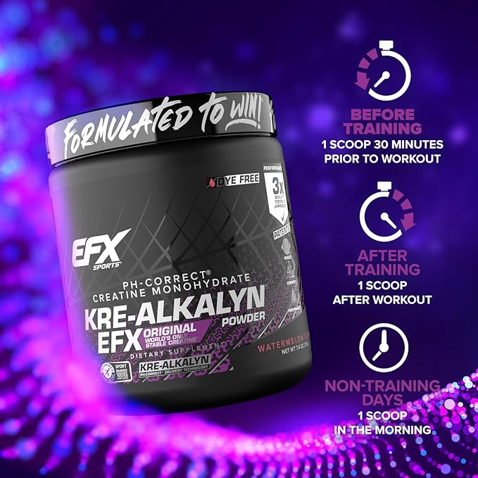 EFX Sports Kre-Alkalyn EFX Powder | pH Correct Creatine Monohydrate Powder Supplement | Strength Muscle Growth &amp Performance | 116 Servings (Watermelon Gummy)