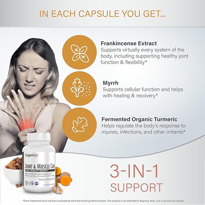 Organixx Clean Sourced Collagens (30 Serv) &amp Joint &amp Muscle Care (60 Caps) Bundle Collagen Protein plus Organic Turmeric Frankincense &amp Myrrh Supports Joint Skin Hair &amp Immune Hea