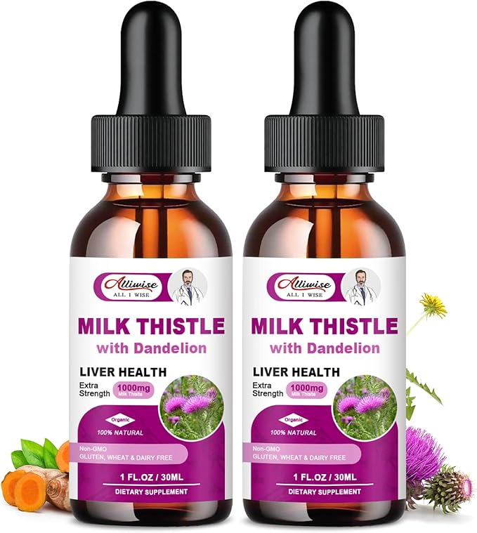 Liver Health Support Liquid 2 Pack600mg Milk Thistle 80% Silymarin Extract &amp 250mg Dandelion Root Extract Liver Cleanse Detox &amp Repair Fatty Liver Formula Vegan Non-GMO and All-Natural