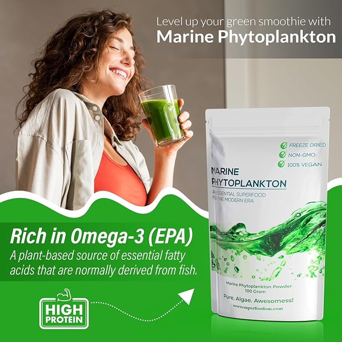 Marine Phytoplankton Supplement Superfood Rich in Omega-3 and Essential Nutrients (100 Grams)