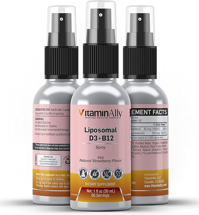 Liposomal Liquid Vitamin D3 + Vitamin B12 Spray |2 Month Supply|1 fl oz|Non-GMO |Sugar Free|Travel Friendly|Immune Support Bone Health Supports Energy Brain Function