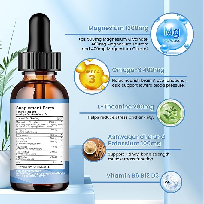 2 Pack Triple Magnesium Complex Liquid Drops Strawberry &amp Grape Flavor