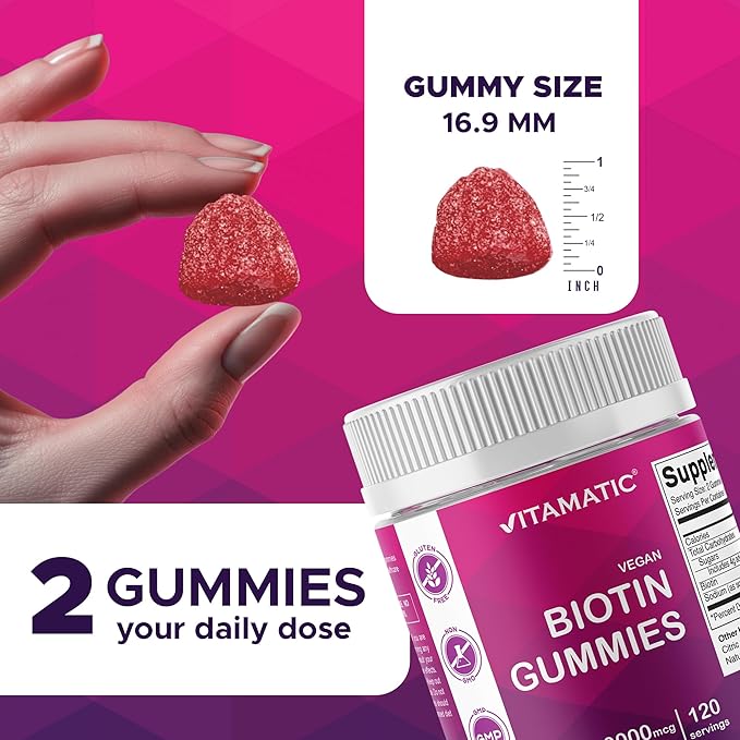 Vitamatic Biotin Gummies 10000 mcg for Stronger Hair Skin &amp Nails - 240 Vegan Gummies - Also Called Vitamin B7