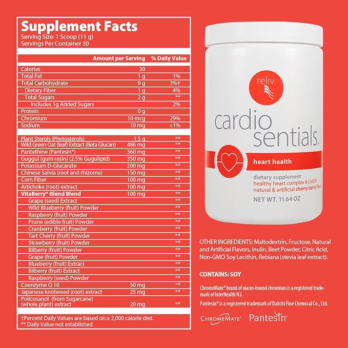RELIV CardioSentials - Cherry Berry Flavor with Phytosterols Berry &amp Plant Extracts for a Healthy Lifestyle 11.64 oz