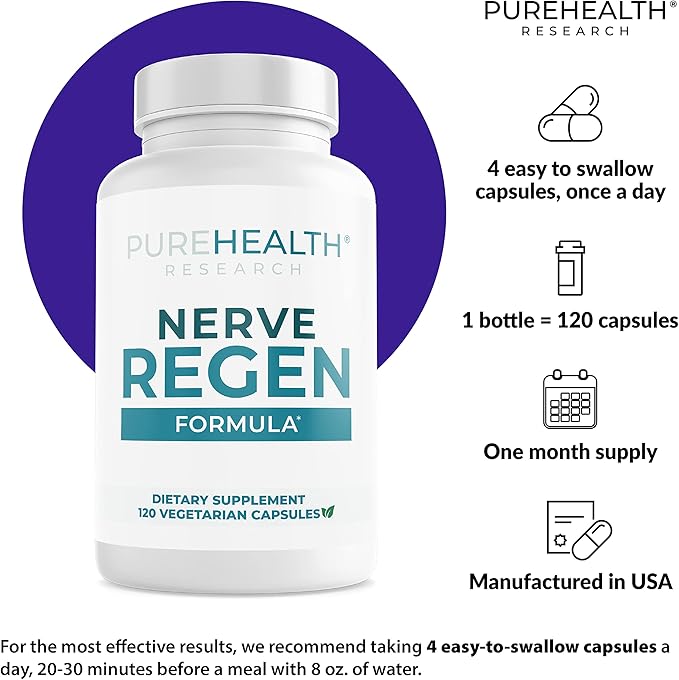 PUREHEALTH RESEARCH Nerve Regen Formula - Nerve Renew for Numbness Tingling and Burning with R Alpha Lipoic Acid Benfotiamine 300mg &amp Passion Flower Extract - Ala Nerve Support Supplement 6 Bot