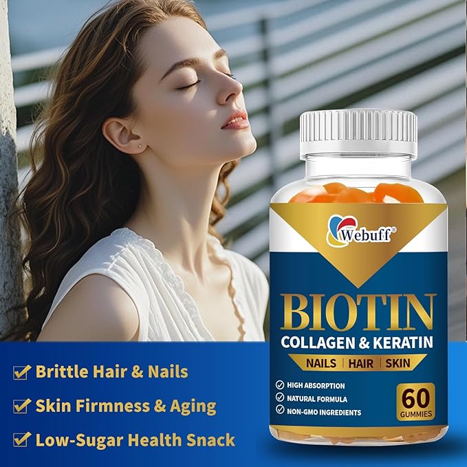 Biotin Gummies for Hair Growth Skin &amp Nails (60 Count) Strength Biotin Vitamins for Women &amp Men Gluten-Free Vegan Strawberry Flavor 60 Gummies (60 Count (Pack of 2))