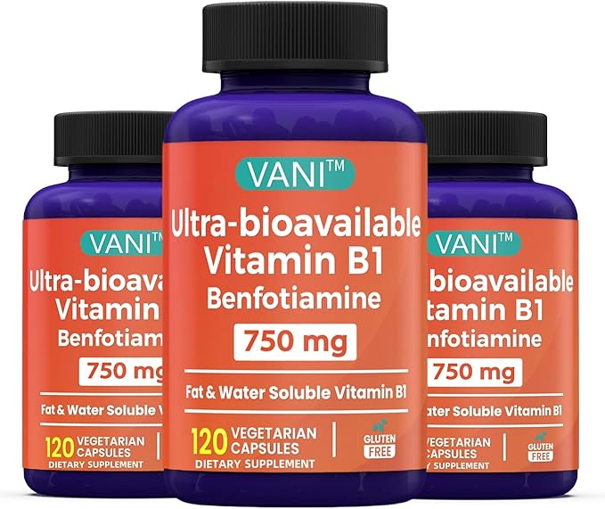 Mega Benfotiamine 750mg with Vitamin B-1 Highly Bioavailable Benfotiamine B1 Supplement Derivative to Support Overall Health* Gluten-Free 120 Capsules (3)