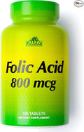 ALFA VITAMINS Folic Acid 800 mcg Prenatal Supplement Supports Cardiovascular Health Body &amp Brain Functions Red Blood Cell Formation &amp Healthy Fetal Development Dietary Supplement 100 Tabl