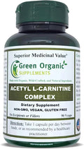 Green Organic Supplements Acetyl L-Carnitine Carnitine ALC 90 VCaps High Absorbable Non-GMO Gluten-Free (Single)