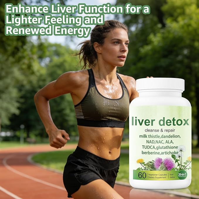 Liver Detox Capsules - 20-in-1 Herbal Formula with Milk Thistle Dandelion Turmeric &amp Artichoke Leaf for Liver Support and Digestive Balance - Non-GMO Gluten-Free (60 Count)