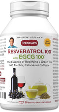 ANDREW LESSMAN Resveratrol-100 EGCG 100mg - 60 Capsules - Two Naturally Occurring Anti-oxidants Without Alcohol or Caffeine.