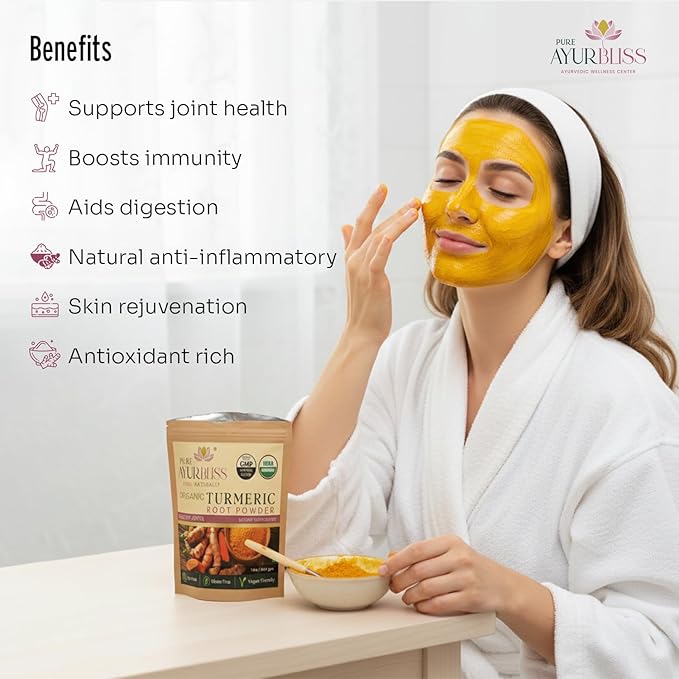 100% Organic Turmeric Powder for Daily Balance with Curcumin for Joint Health Immune Support and Gut Wellness Ayurvedic Superfood for Cooking Golden Milk DIY Masks - 16oz