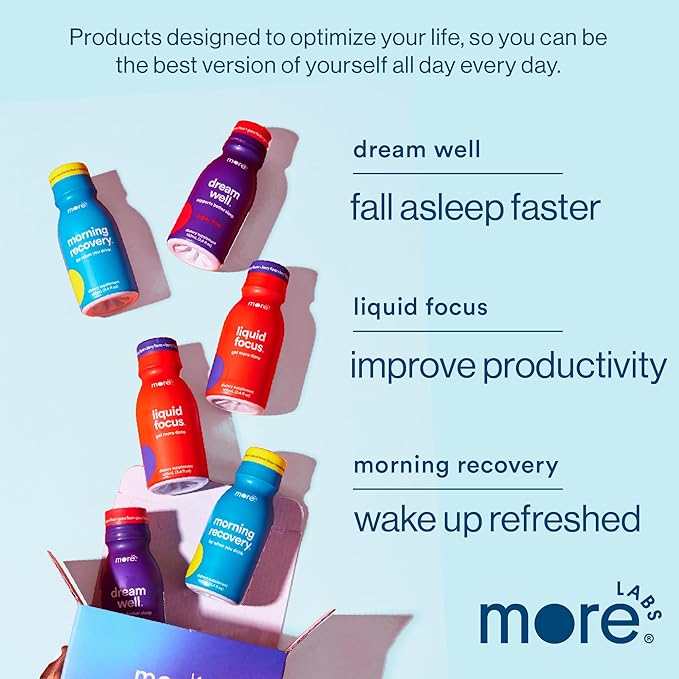 More Labs Dream Well 5MG Melatonin Holistic Sleep Drink Solution Non-Habit Forming with 5HTP Lemon Balm Jujube Seed Glycine (Pack of 12)