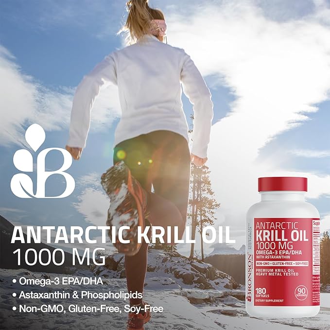 Bronson Antarctic Krill Oil 1000 mg with Omega-3s EPA DHA Astaxanthin and Phospholipids 180 Softgels