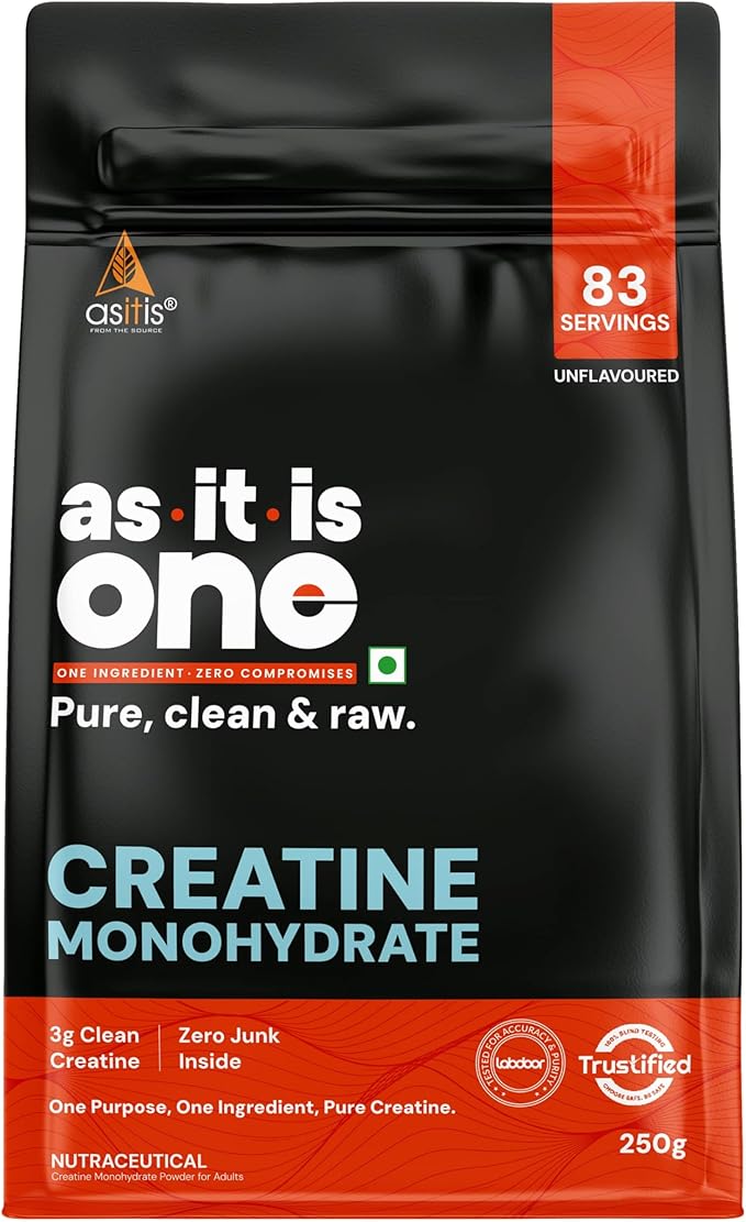 AS-IT-IS Nutrition Creatine Monohydrate 250gms/8.8 Oz | USA Labdoor Certified for Accuracy &amp Purity Preworkout 2.5g Per Serving Free of Fillers and Preservatives