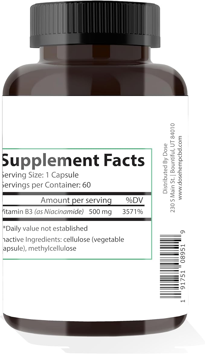 Daily Vitamin B3 Niacin – Natural Formula for Overall Wellness - 60 Capsules