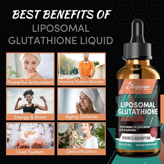 2000MG Liposomal Glutathione Liquid Drops Ultra High Absorption Natural Detoxification Immune System &amp Skin Support* L-Glutathione Vitamin C &amp Hyaluronic Acid Capsules Alternative 4.05