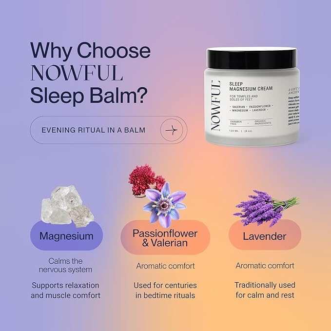 Sleep Aid Magnesium Cream - Valerian Root &amp Passionflower for Calm - Natural Night Balm for Anxiety &amp Restful Sleep - With Lavender Oil for Calm Before Bed and Evening Relaxation