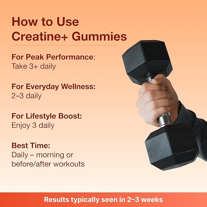 Bear Balanced Creatine Gummies for Men &amp Women - Creapure® Creatine Monohydrate L-Theanine L-Tyrosine &amp B12 for Muscle Growth Strength Focus Energy &amp Health - Low Calorie Sugar-Free