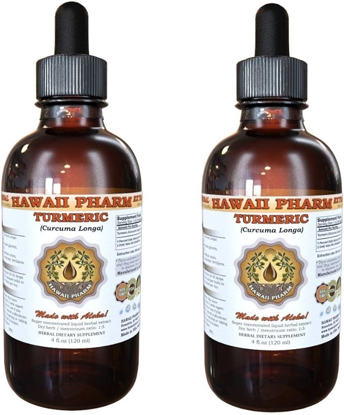 Hawaii Pharm Turmeric Liquid Extract Professional Grade Small Batch Crafted Turmeric (Curcuma Longa) Tincture Herbal Supplement 2x4 fl.oz