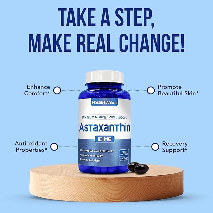 Astaxanthin Supplement for Men and Women | Antioxidant &amp Carotenoid Rich Astaxanthin 10mg From Haematococcus Pluvialis Microalgae for Eye &amp Skin Health Support (180 Day Supply) Packaging May V