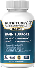 Brain Health Supplement–Memory Focus &amp Brain Nourishment Support with Cognizin Citicoline Phosphatidylserine Shoden Ashwagandha B Vitamins Magnesium &amp Zinc–60 NutriWit Capsules