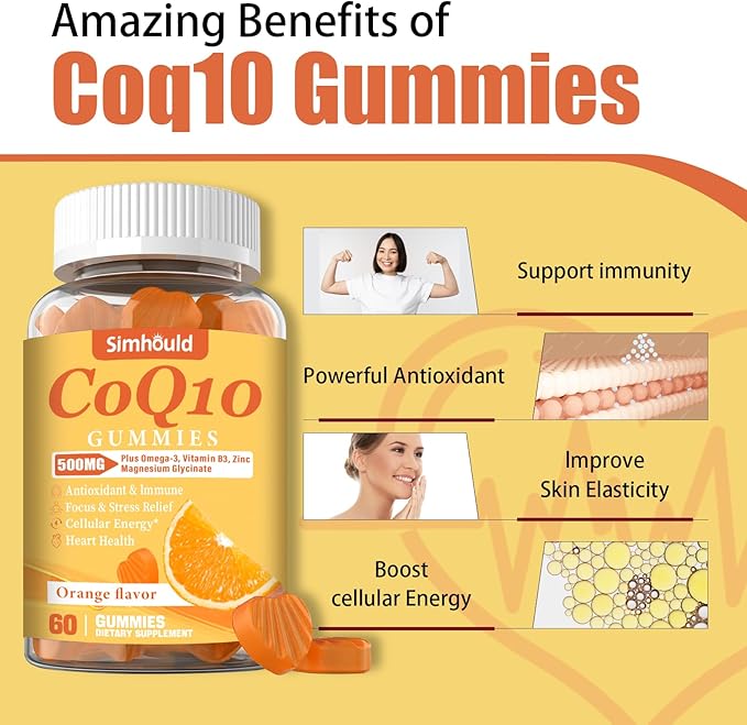 2 Pack CoQ10 500MG Gummies - Plus Omega-3 Magnesium Vitamin B3 &amp Zinc - 3X Better Absorption Coenzyme Q10 Supplements for Heart Health Cellular Energy &amp Antioxidant Non-GMO 120 Counts