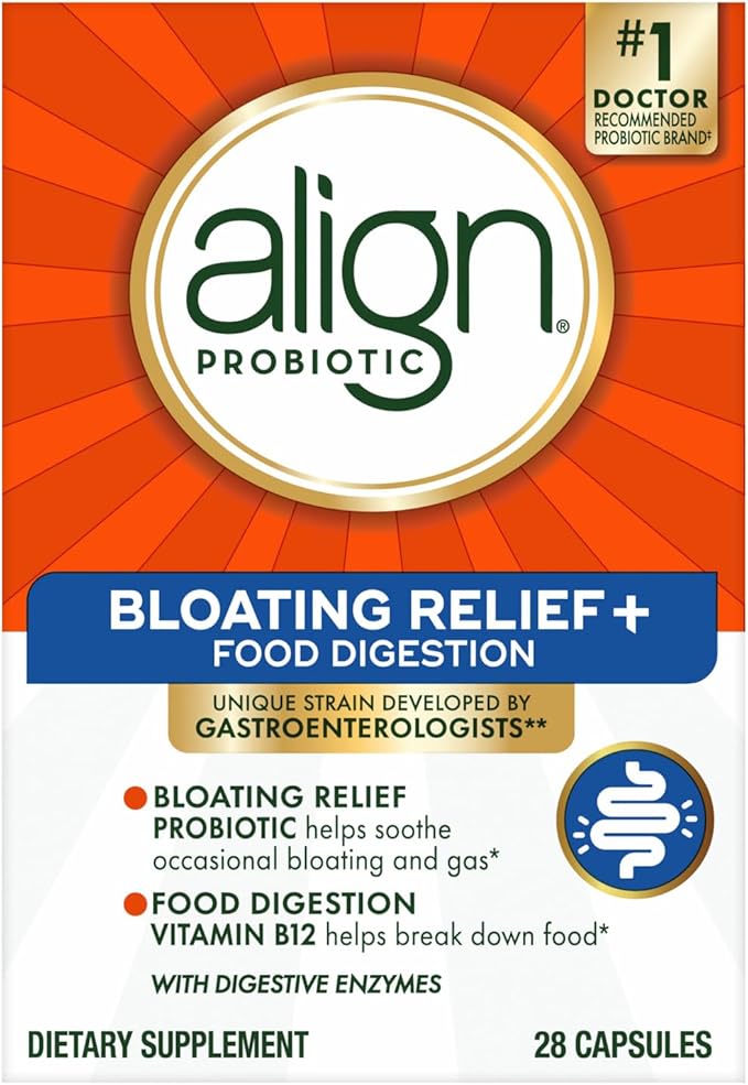 Align Probiotic Bloating Relief + Food Digestion Probiotics for Women and Men #1 Doctor Recommended Brand‡ Promotes Digestive Health and Helps Support the Metabolism of Food* 28 Capsules