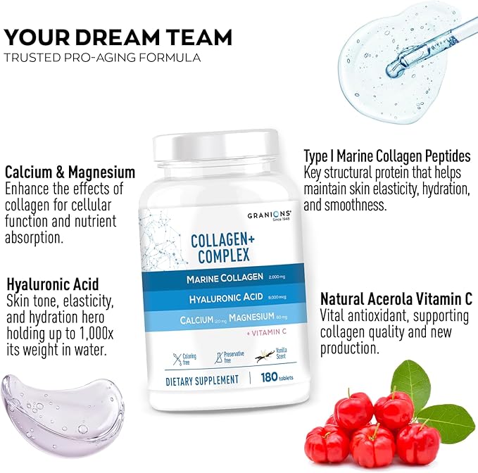 Granions Collagen Complex Calcium Magnesium and Marine Collagen Powder unflavored Wellness &amp Beauty Bundle