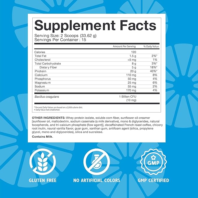 Celebrate Vitamins Rebuild Protein Powder with Probiotics &amp Prebiotics - 20g Whey Isolate Protein High Fiber for Post Bariatric Surgery Patients - Iced Macchiato (15 Servings)