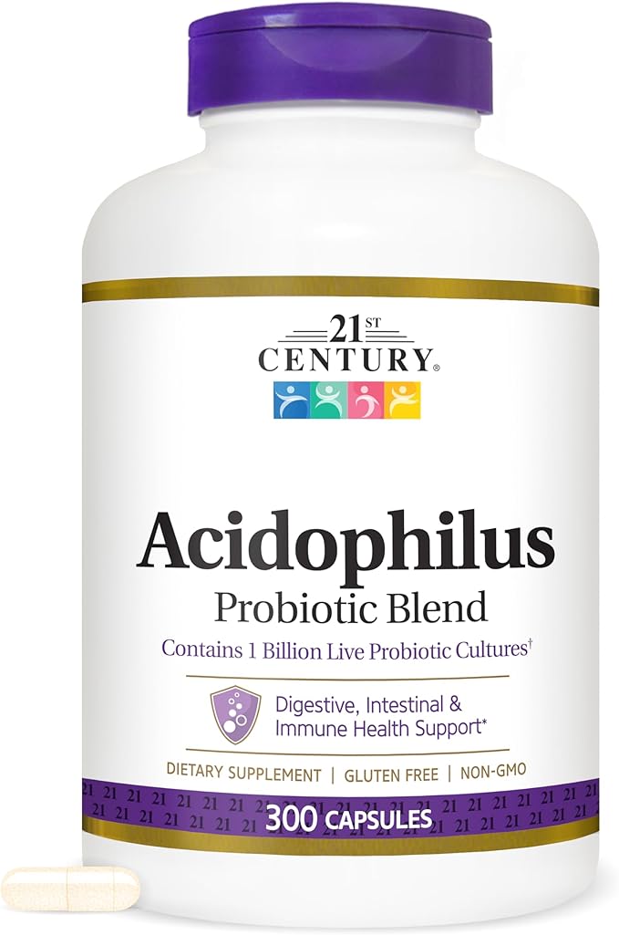 21st Century Acidophilus Probiotic Blend Capsules (300 Count) Daily Probiotic Supplement with Lactobacillus Acidophilus Supports Digestive Health &amp Immune System Non-GMO Gluten-Free