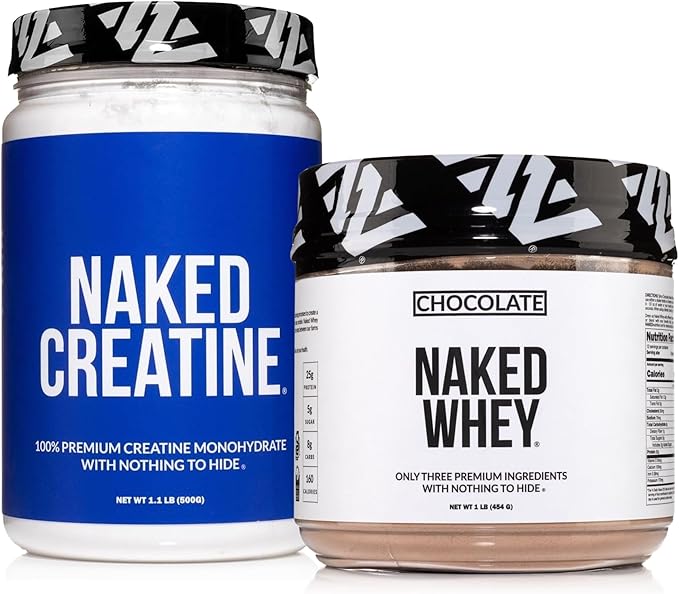 NAKED Chocolate Whey Protein Powder 1LB (12 Servings) Pure Micronized Creatine Monohydrate 500g (100 Servings) – Grass-Fed Bulk Non-GMO Gluten Free Soy Free