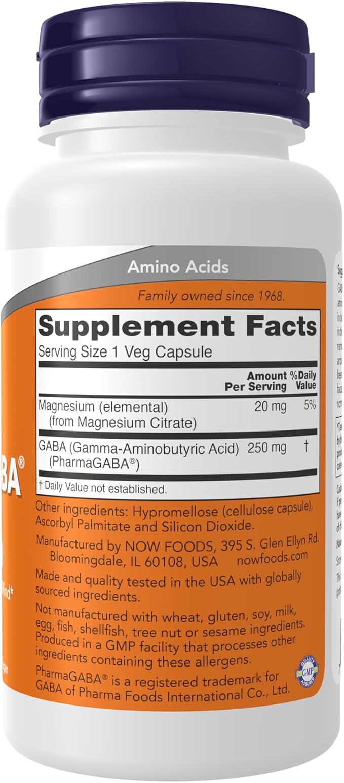 Now Foods Supplements PharmaGABA 250 mg with Magnesium Citrate 60 Veg Caps Relaxation Support*