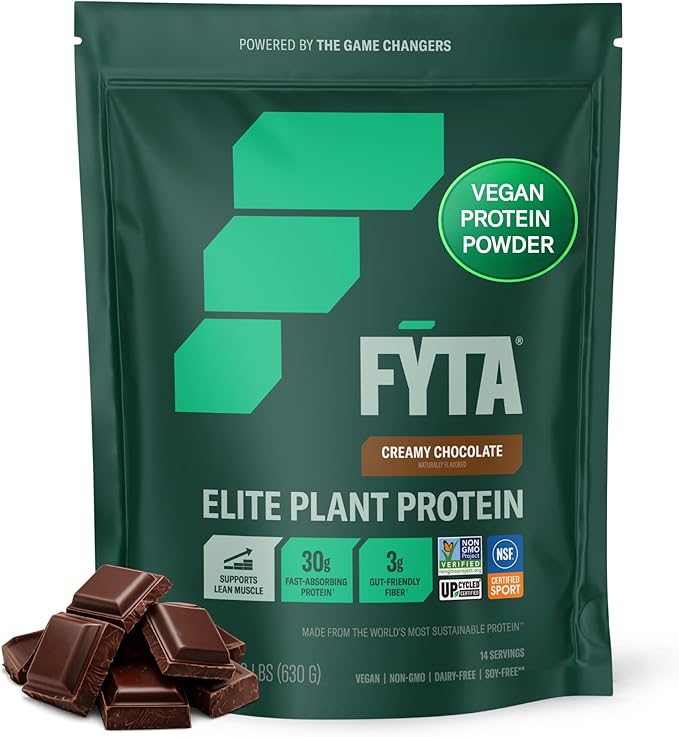 FYTA Vegan Protein Powder - Chocolate Plant Based Protein Powder with Better Taste &amp Texture Than Whey Protein - 30g Non-GMO &amp Dairy Free Protein Powder Vegan for Women &amp Men - Creamy Choc