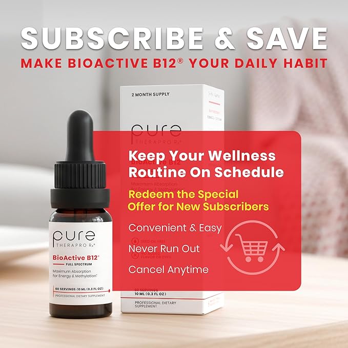 Pure TheraPro BioActive Vegan Methylated Vitamin B12 Sublingual Liquid Methylcobalamin Hydroxocobalamin &amp Adenosylcobalamin 1000 mcg per Drop (5 Drops = 5000mcg / 2 Month Supply) 10 ml