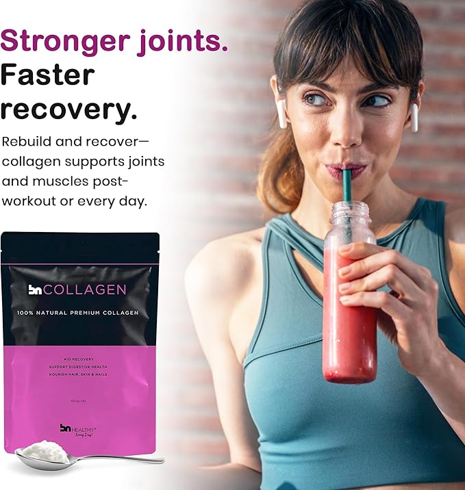 BNHealthy Collagen Peptides Powder for Hair Skin Nails and Joints - Premium Bovine Collagen - 100% Tasteless Formula with 13.5g Protein Per Serving