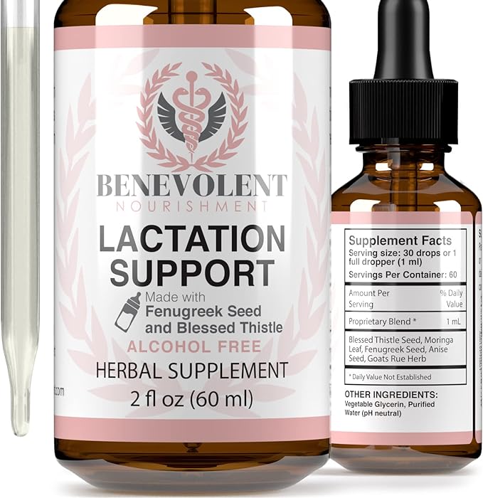Lactation Supplement Breastfeeding Support Liquid - Breast Milk Supply Increase for Mothers Organic Drops of Fenugreek Blessed Thistle Goats Rue Herb 100% 2X Absorption No Alcohol or Sugar