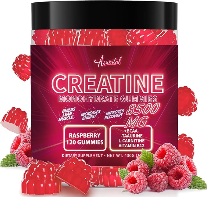 Creatine Monohydrate Gummies Complex 8500 MG for Men &amp Women Creatine Monohydrate Supplement for Muscle Growth Strength &amp Energy Support Pre Workout Gummies 120 Count Raspberry Flavor