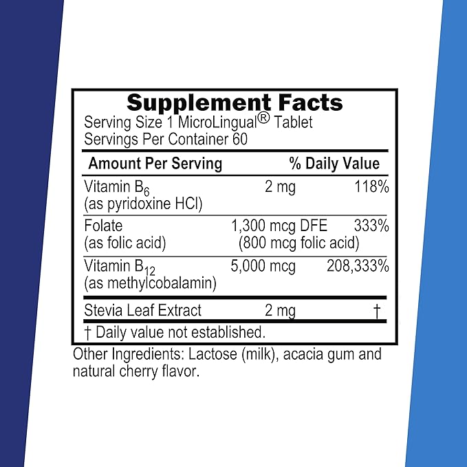 Superior Source No Shot Vitamin B12 Methylcobalamin (5000 mcg) B6 Folic Acid Quick Dissolve Sublingual Tablets 60 Ct Increase Energy Healthy Heart Boost Metabolism Stress Support Non-GMO