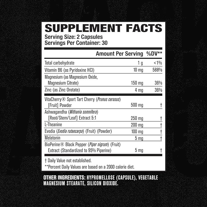 Jacked Factory Build PM Night Time Muscle Builder &amp Sleep Aid - Post Workout Recovery &amp Sleep Support Supplement w/VitaCherry Tart Cherry Ashwagandha &amp Melatonin - 60 Natural Veggie Pill