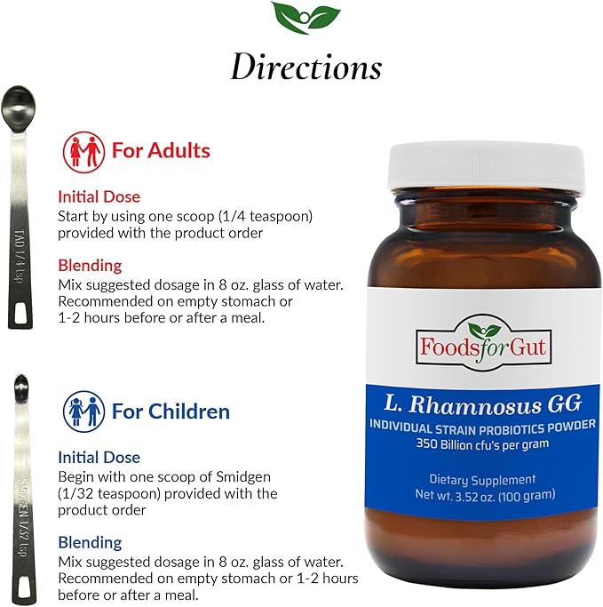 Lactobacillus Rhamnosus GG Probiotic Powder 350 Billion cfu's | Made in USA | No Additives | Direct from Manufacturer | No Third-Party Storage | Immune Support | L. Rhamnosus GG | 100 Gram (3.52 Oz)