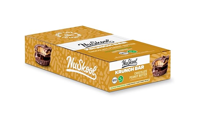 NuSkool Snacks Chocolate Peanut Butter Keto Friendly Protein Krunch Bars (12 Pack) - 7g Fiber 10g Clean Plant-Based Protein 3g Net Carbs - Gluten-Free Non-GMO Vegan Low Carb Keto Healthy Breakfas