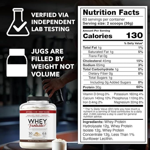 3-in-1 Whey Protein Powder Unflavored 2 x 5lb – 30g of Grass-Fed Protein from Whey Hydrolysate Isolate and Concentrate per Serving – Non-GMO Soy-Free Unsweetened – 126 Servings