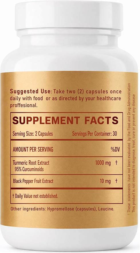 Turmeric Curcumin 2600mg Supplement — 95% Curcuminoids with Black Pepper Extract — High Absorption — Joint Mobility &amp Vitality Support — Vegan Capsules