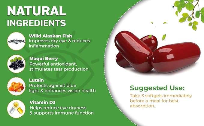 Formulated for Dry Eyes with Triglyceride Ultra Pure Omega-3 Omega-7 Lutein and D3 and a Dry Eye Compress