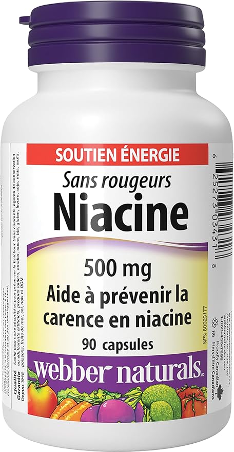 Webber Naturals No Flush Niacin Vitamin B3 Capsule 500mg 90 Count