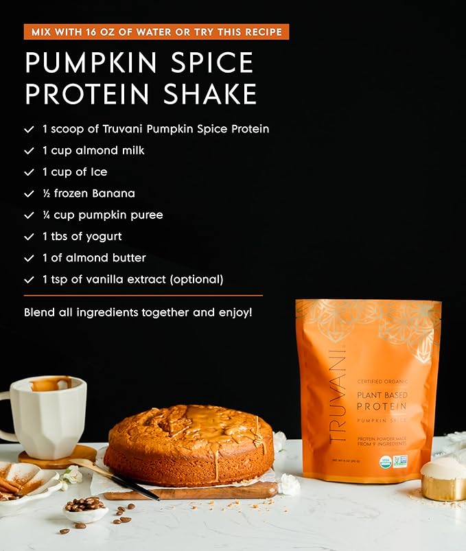 Truvani Vegan Pea Protein Powder | Pumpkin Spice | 20g Organic Plant Based Protein | 20 Servings | Keto | Gluten &amp Dairy Free | Low Carb | No Added Sugar