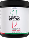 Rule 1 Proteins Fruits &amp Greens Powder - 40+ Active Ingredients Including 4g Fruit &amp Vegetable Concentrates + 2g Prebiotic Fiber for Daily Wellness (30 Servings Mixed Berry)